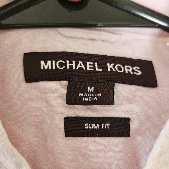 NWT MICHAEL KORS Slim Fit Linen Shirt M Light Pink Long Sleeve Button Preppy - Picture 6 of 7